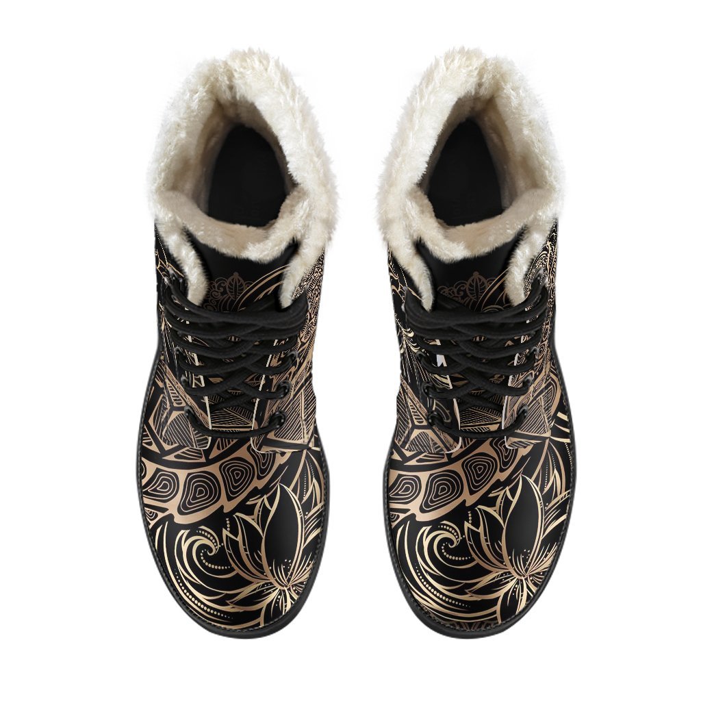 Black Turtle Hawaiian Pattern Print Comfy Winter Boots-grizzshop