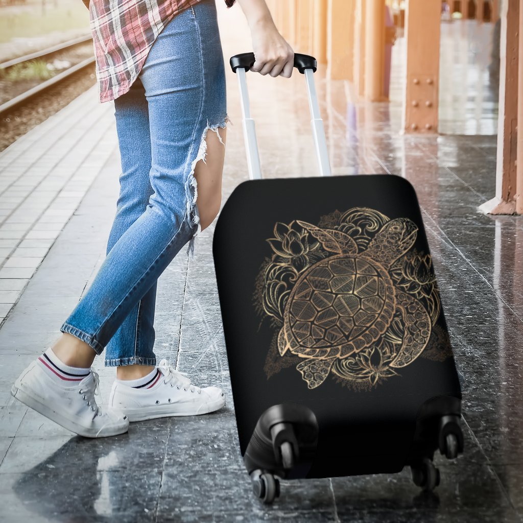 Black Turtle Hawaiian Pattern Print Luggage Cover Protector-grizzshop