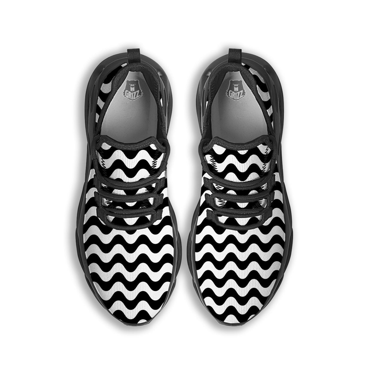 Black Wave Striped Print Black Running Shoes-grizzshop