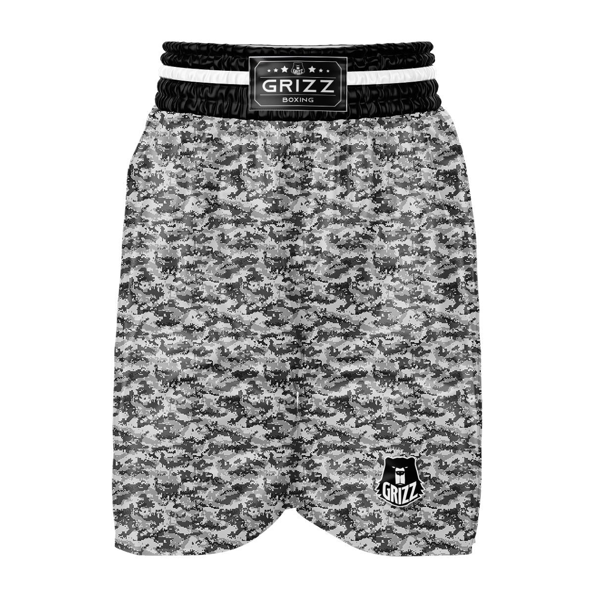 Black White And Grey Digital Camo Print Boxing Shorts-grizzshop