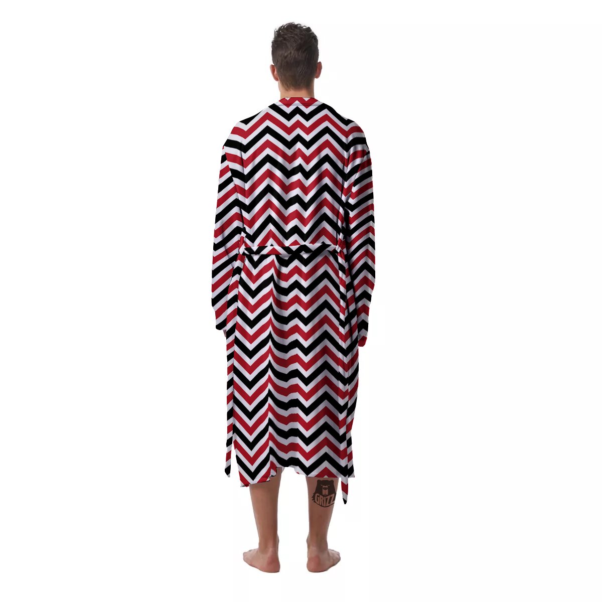 Black White And Red Chevron Print Pattern Men's Robe-grizzshop