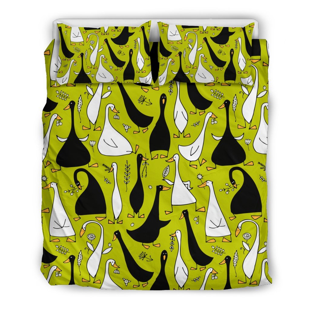 Black White Duck Mallard Pattern Print Duvet Cover Bedding Set-grizzshop