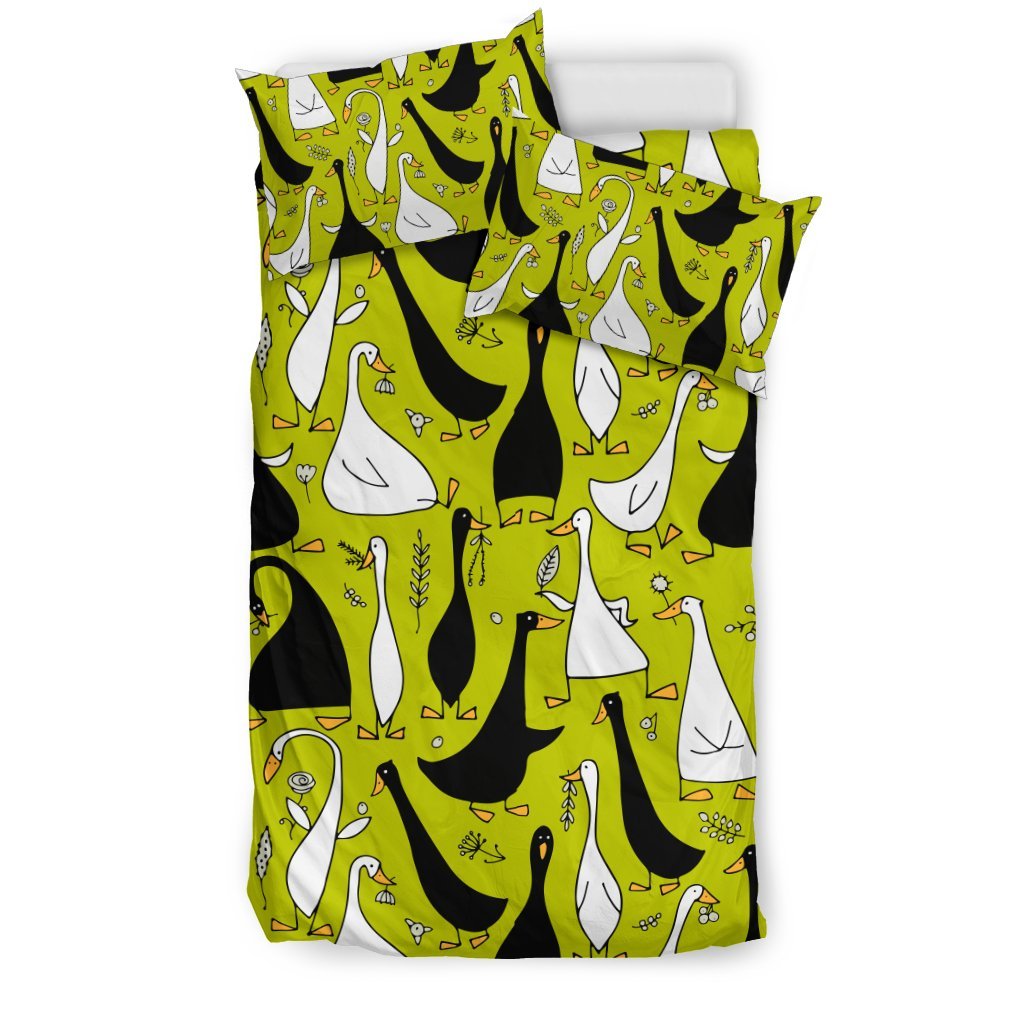 Black White Duck Mallard Pattern Print Duvet Cover Bedding Set-grizzshop