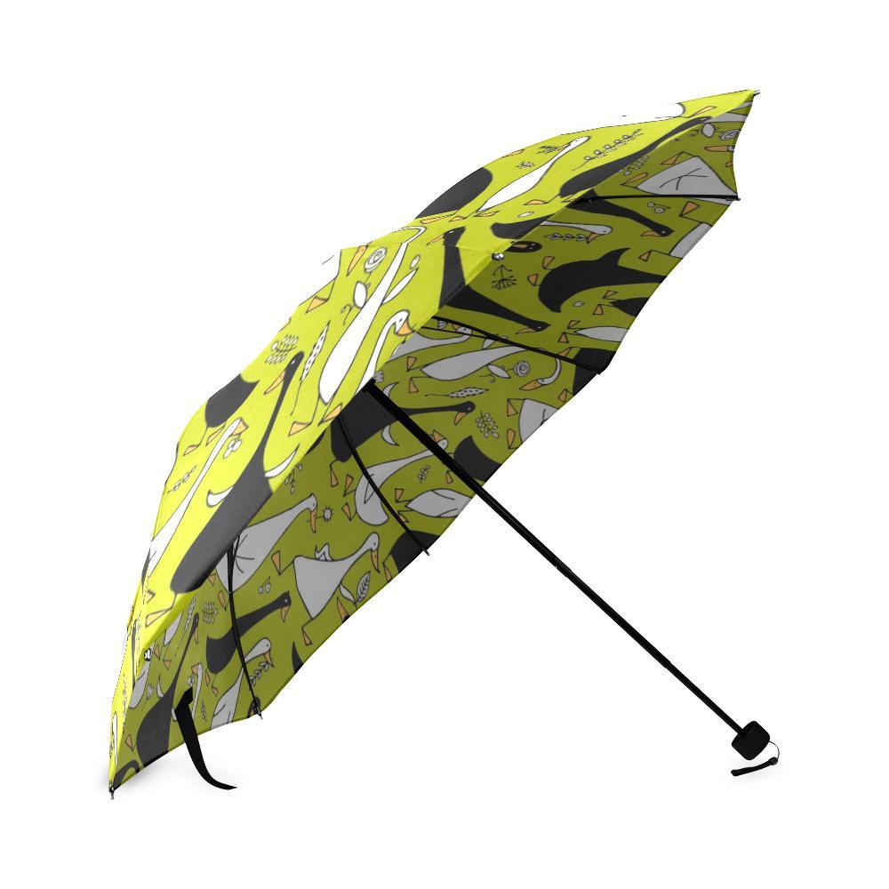 Black White Duck Mallard Pattern Print Foldable Umbrella-grizzshop