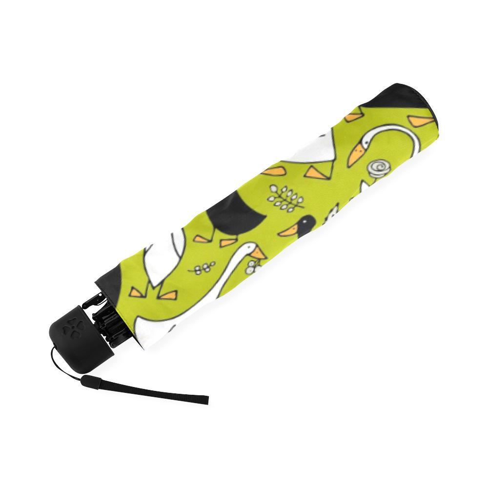 Black White Duck Mallard Pattern Print Foldable Umbrella-grizzshop