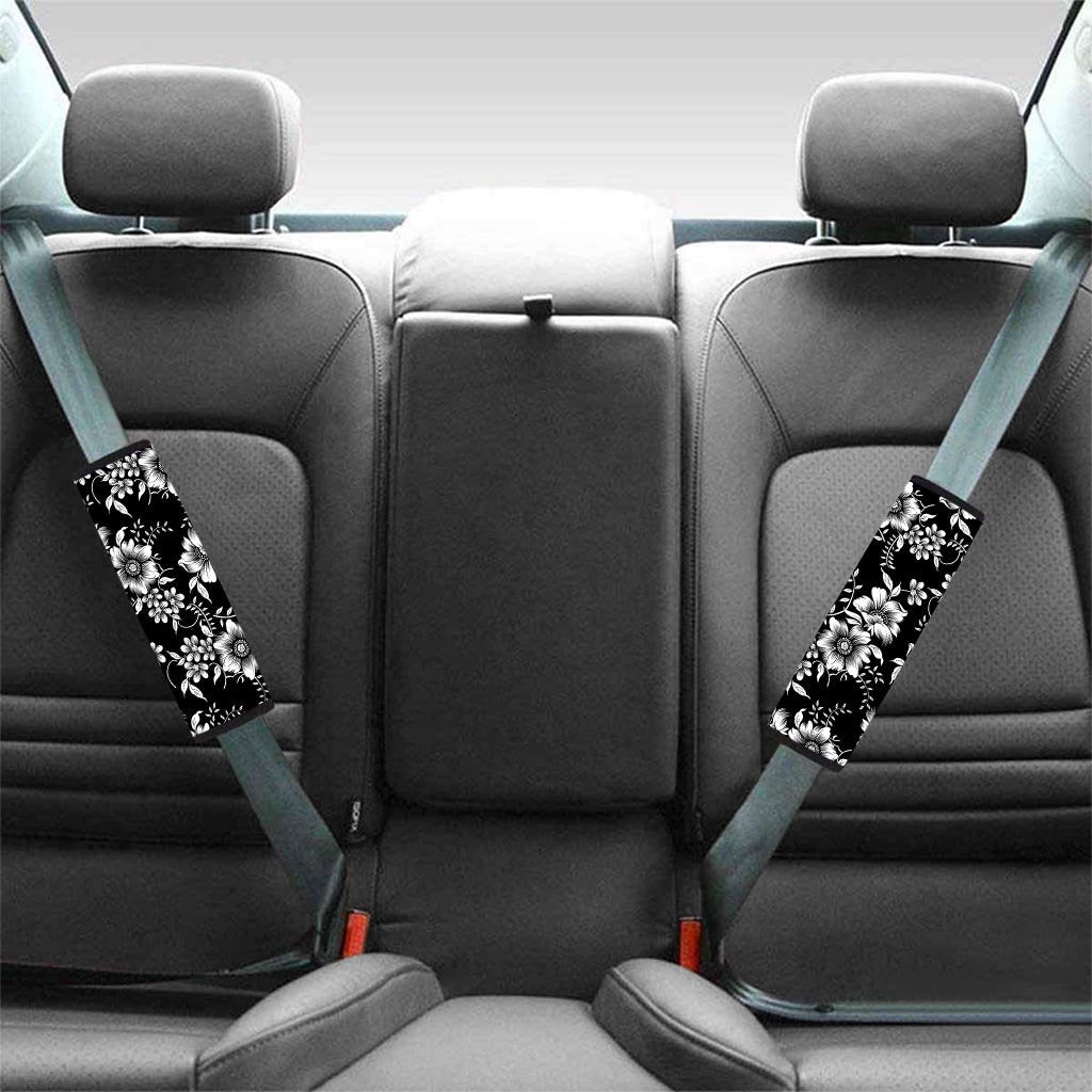 Black White Floral Print Seat Belt Cover-grizzshop