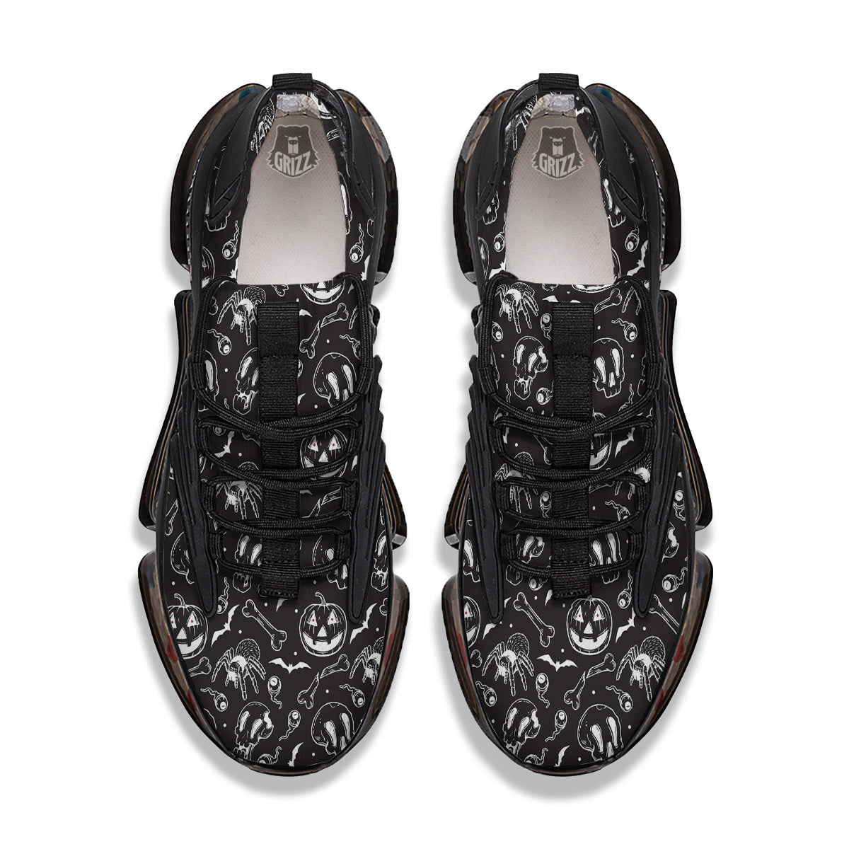 Black White Handdrawn Skull And Spider Print Pattern Black Gym Shoes-grizzshop