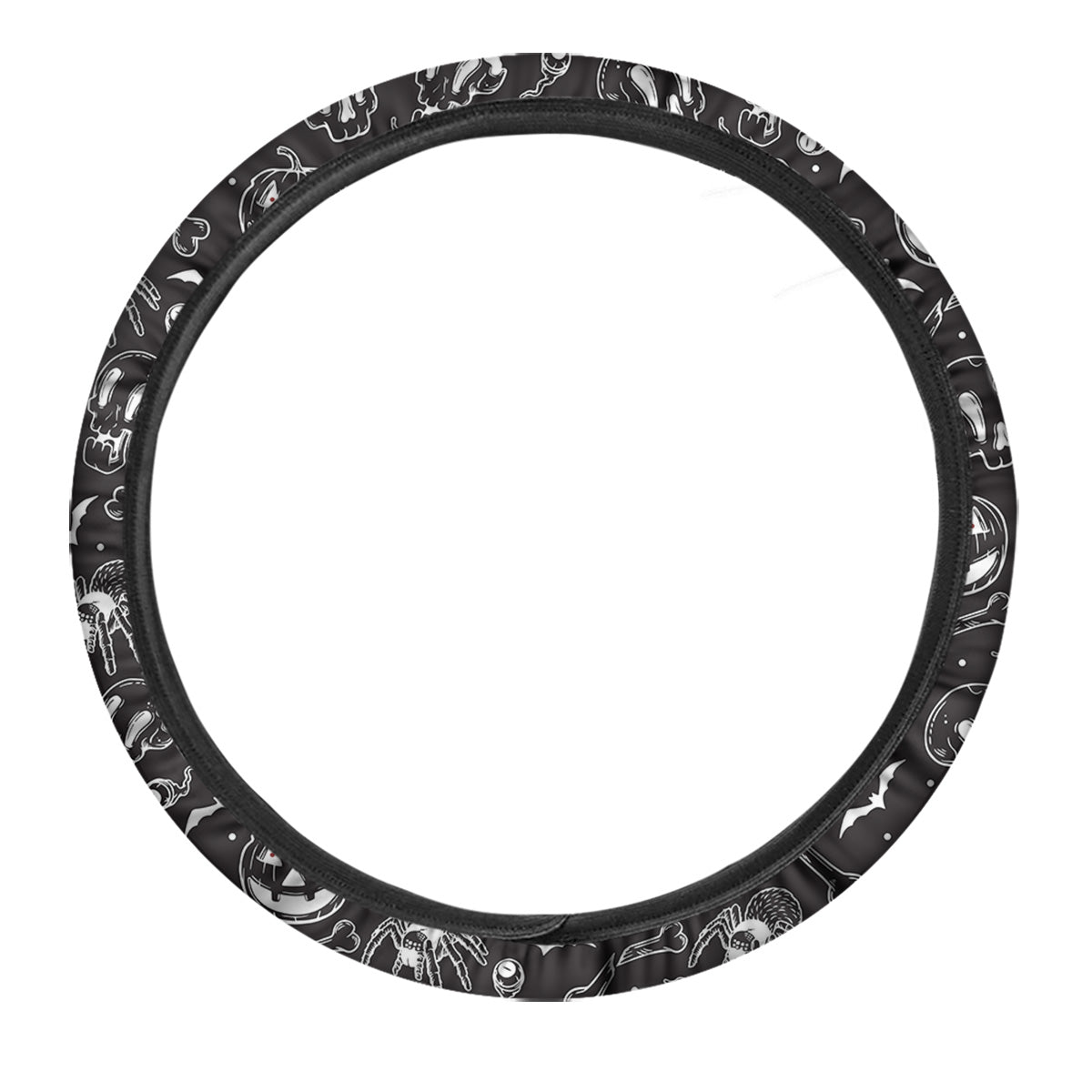 Black White Handdrawn Skull And Spider Print Pattern Car Steering Wheel Cover-grizzshop