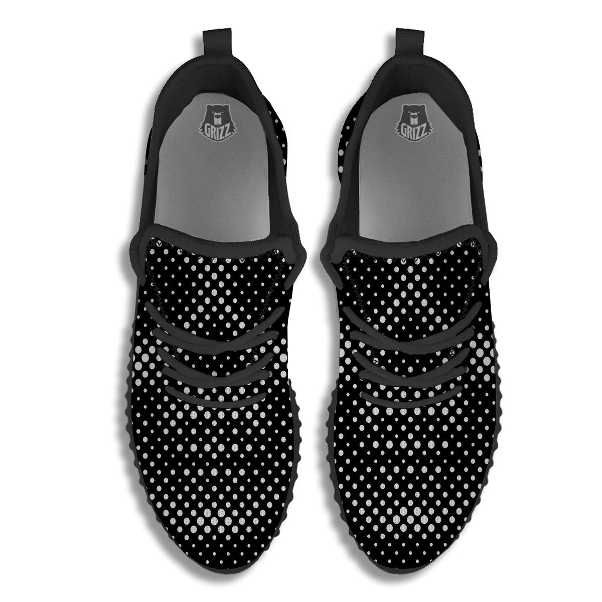 Black White Polka Dots Skull Print Black Walking Shoes-grizzshop