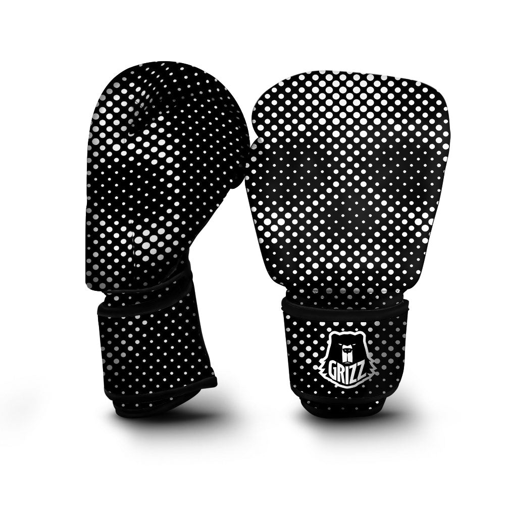 Black White Polka Dots Skull Print Boxing Gloves-grizzshop