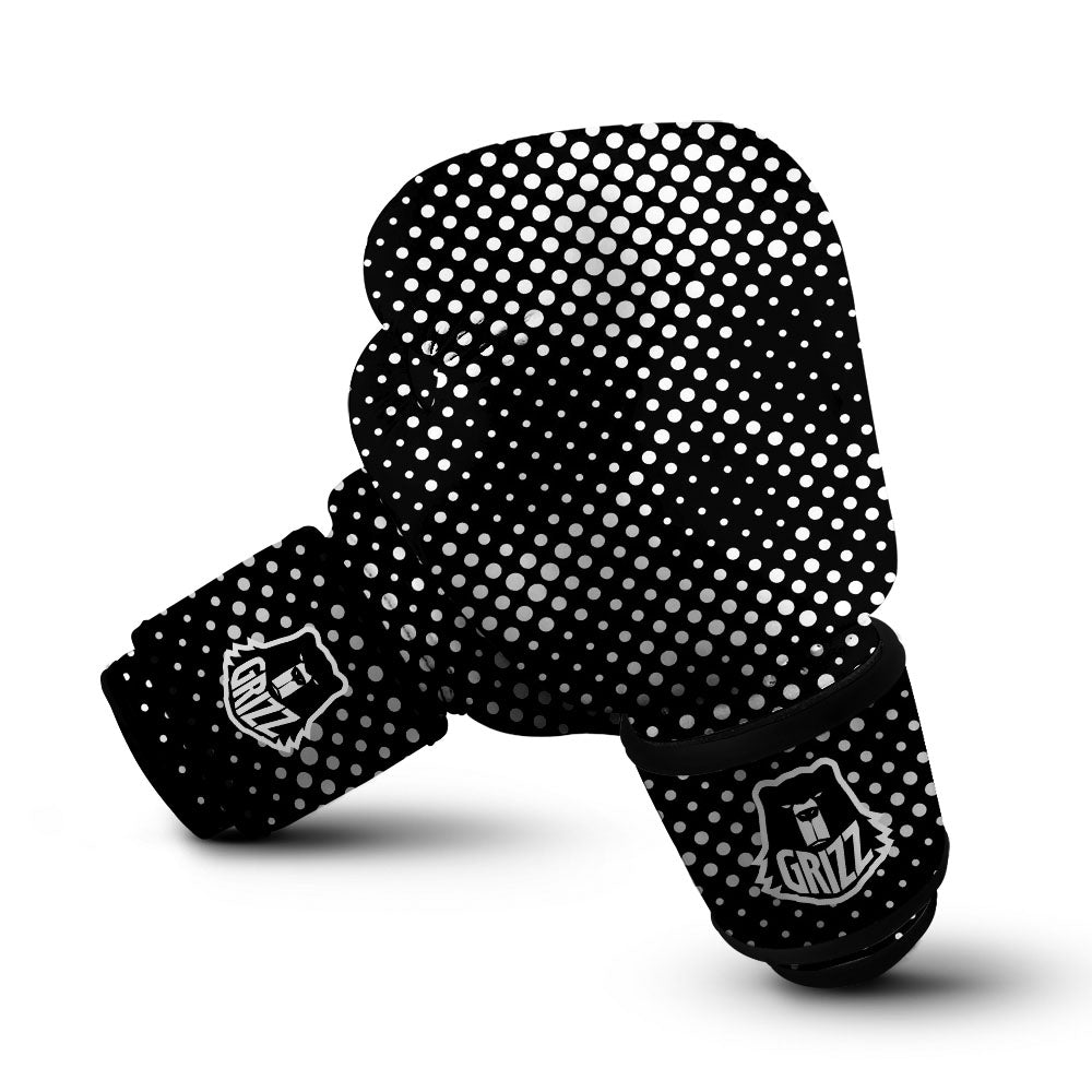 Black White Polka Dots Skull Print Boxing Gloves-grizzshop
