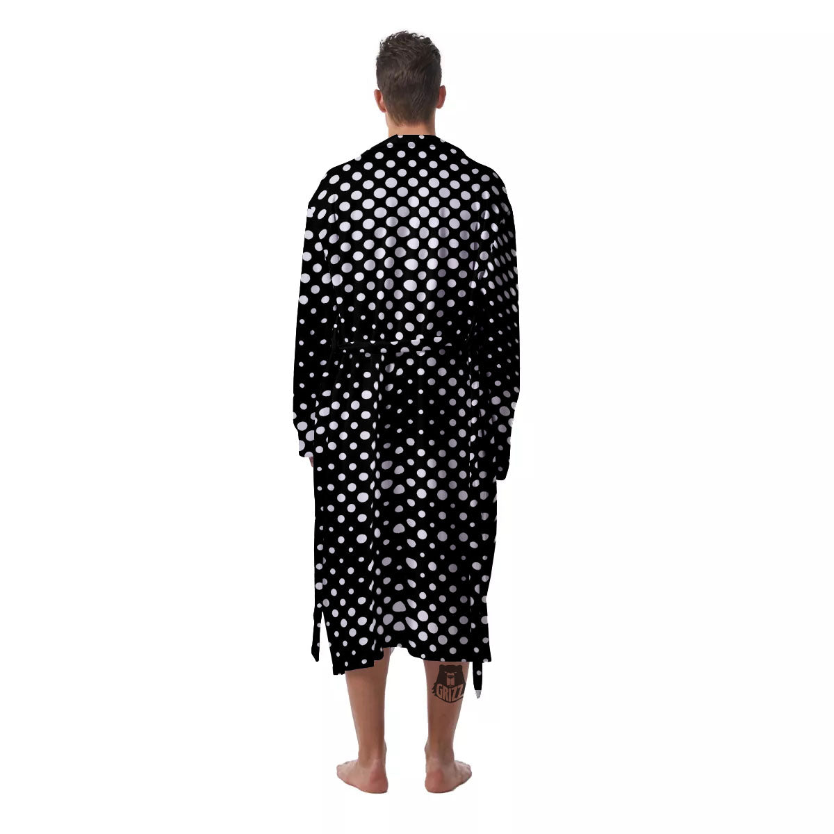 Black White Polka Dots Skull Print Men's Robe-grizzshop
