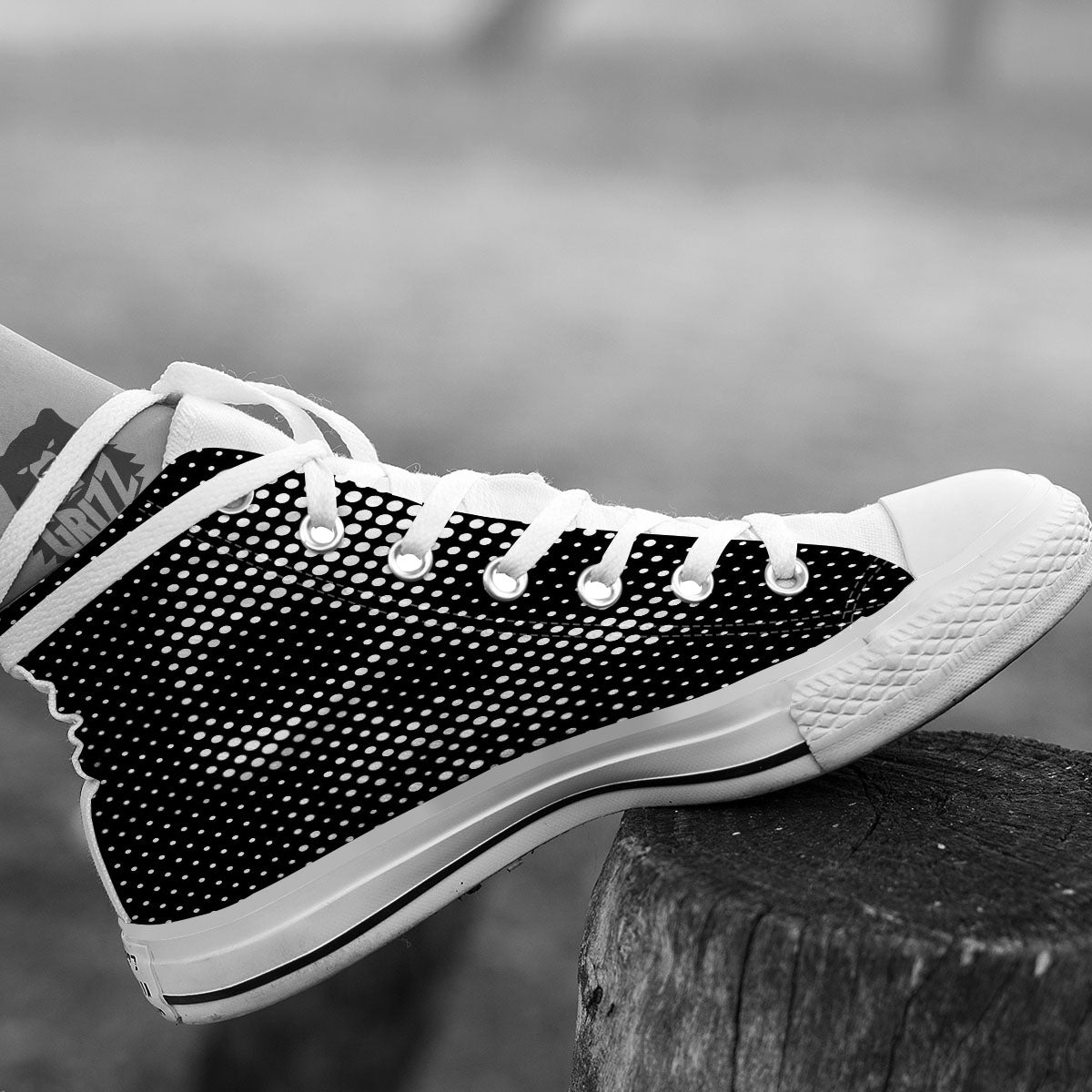 Black White Polka Dots Skull Print White High Top Shoes-grizzshop