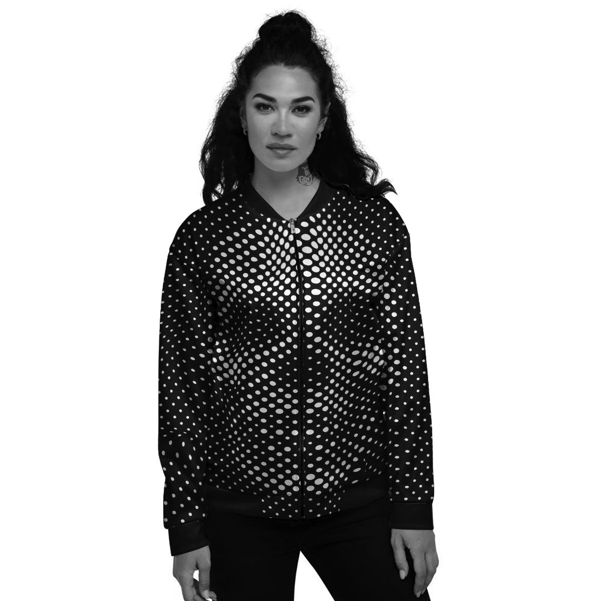 Black White Polka Dots Skull Print Women's Bomber Jacket-grizzshop