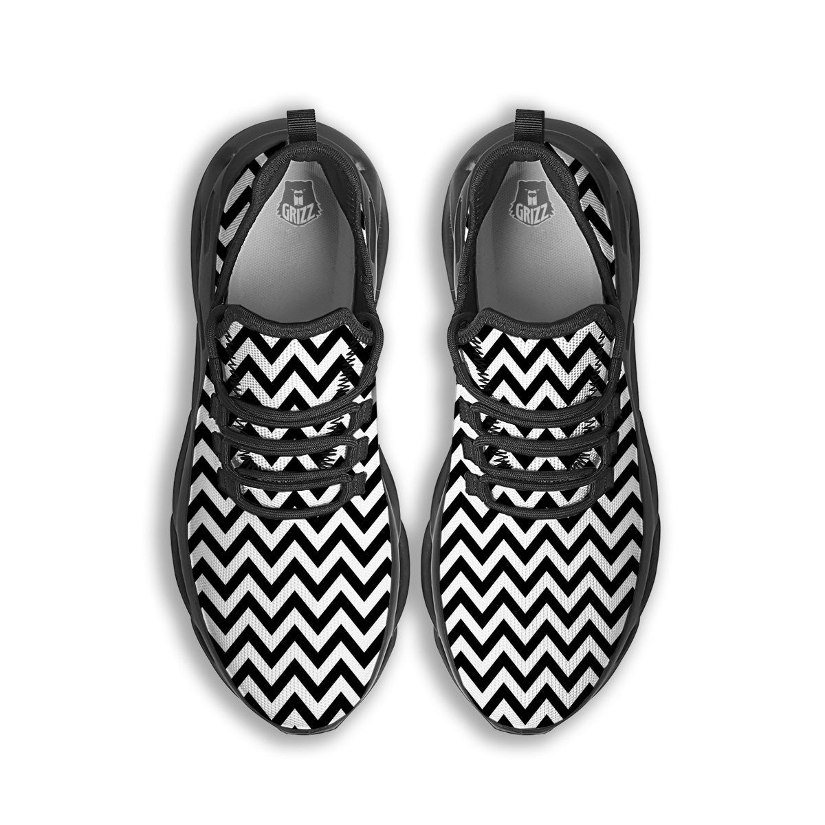 Black Zigzag Print Pattern Black Running Shoes-grizzshop