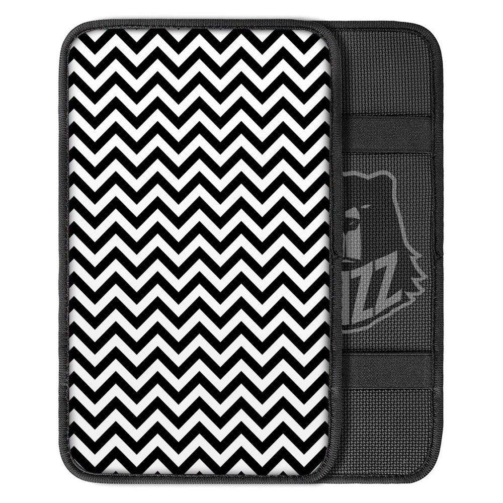 Black Zigzag Print Pattern Car Center Console Cover-grizzshop