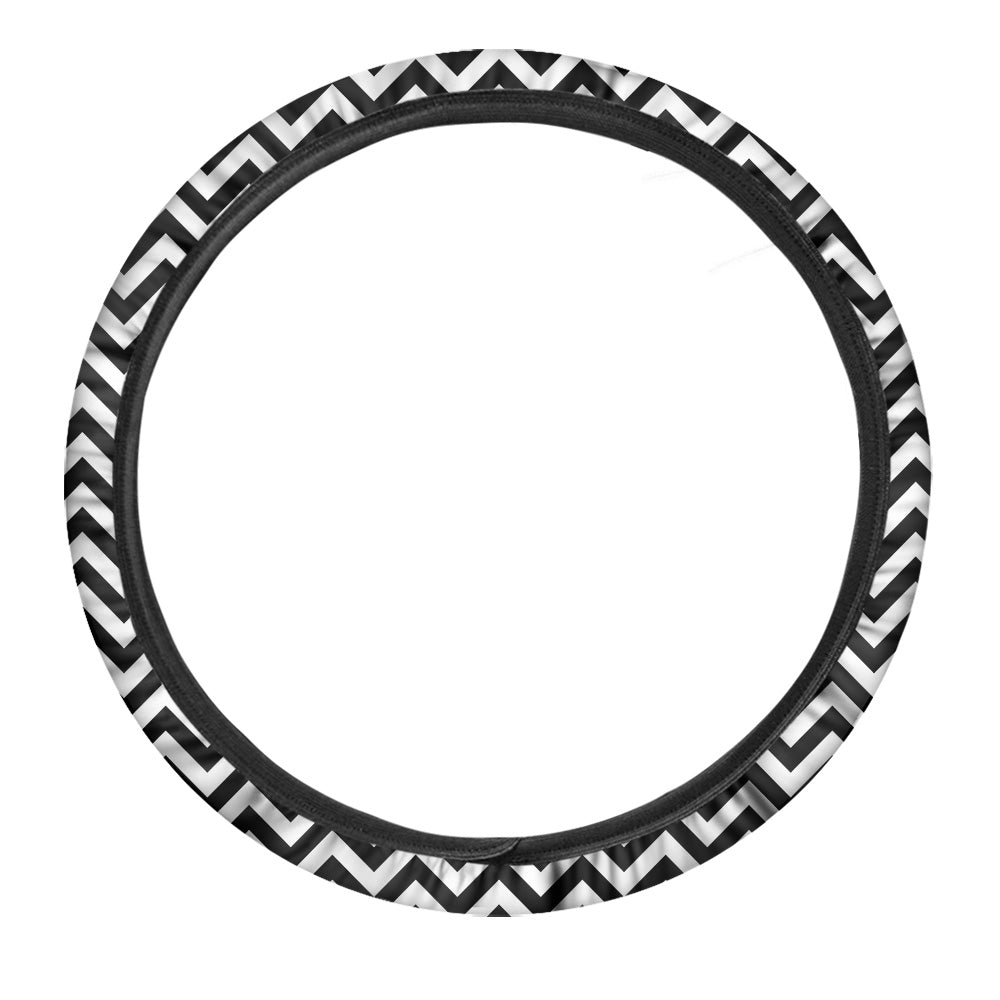 Black Zigzag Print Pattern Car Steering Wheel Cover-grizzshop