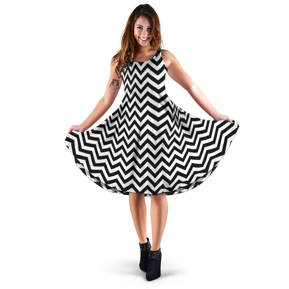 Black Zigzag Print Pattern Dress-grizzshop