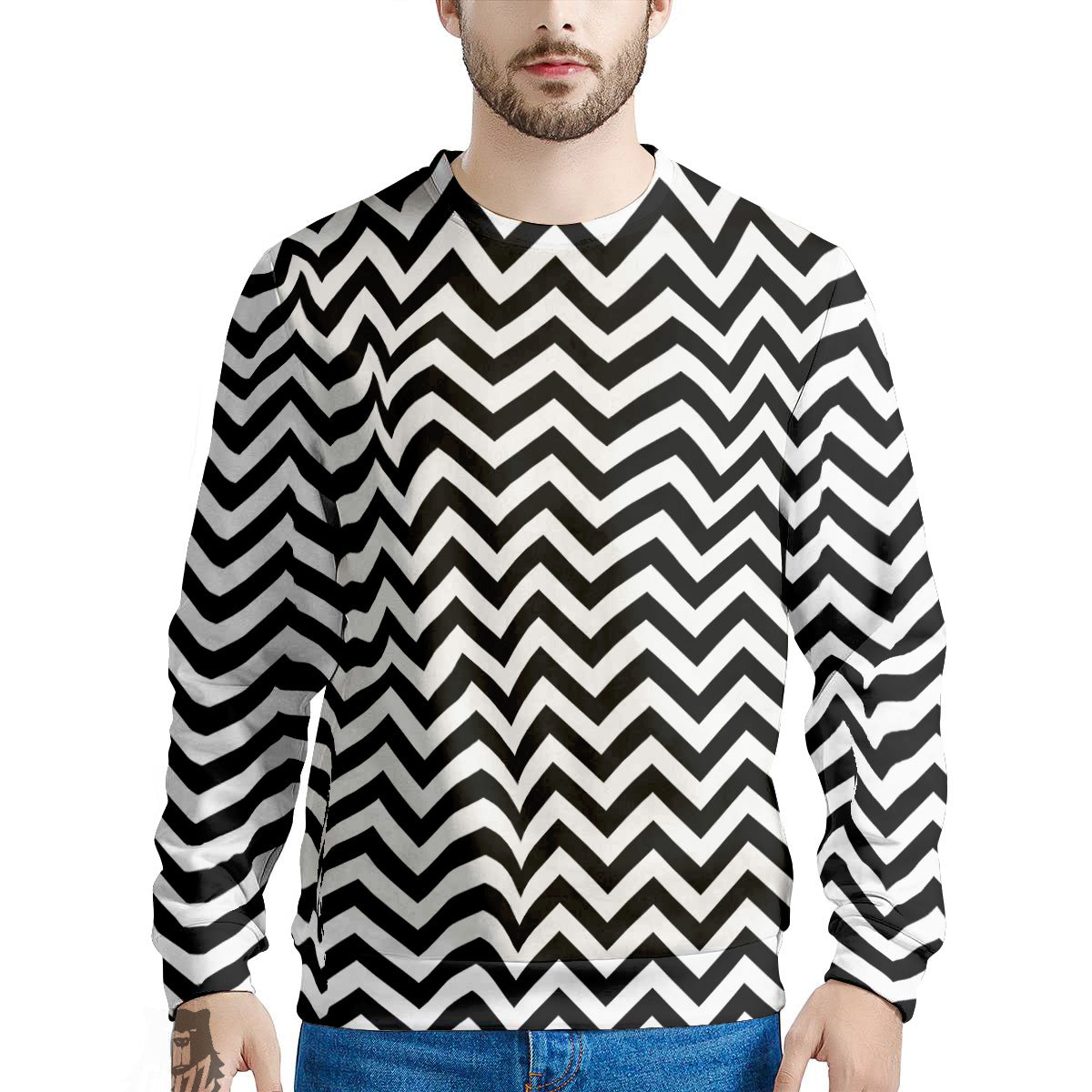 Black Zigzag Print Pattern Men's Sweatshirt-grizzshop
