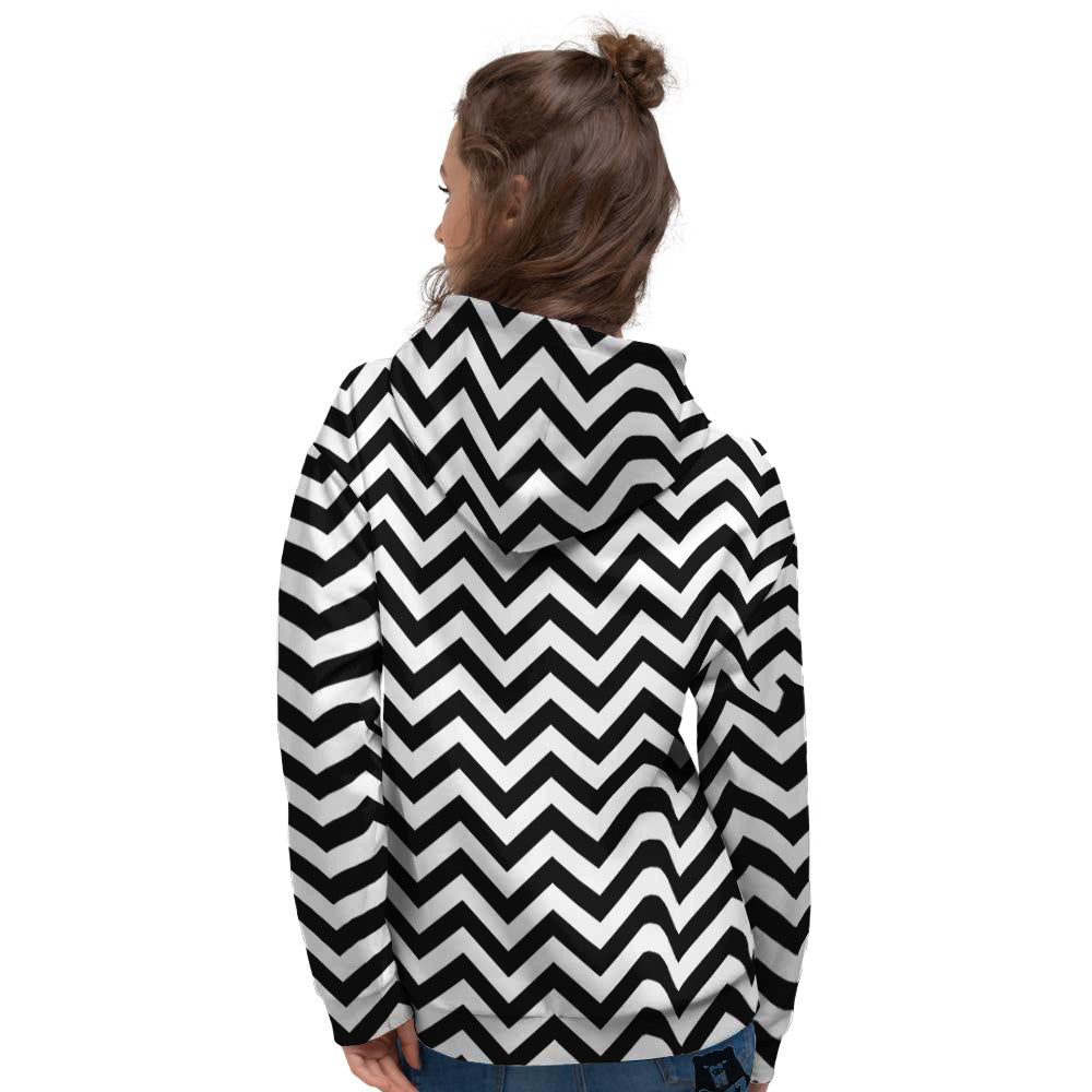 Black Zigzag Print Pattern Women's Hoodie-grizzshop