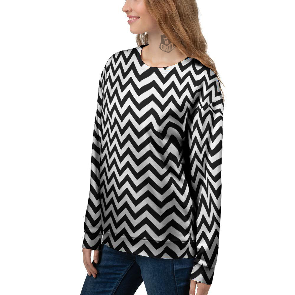 Black Zigzag Print Pattern Women's Sweatshirt-grizzshop