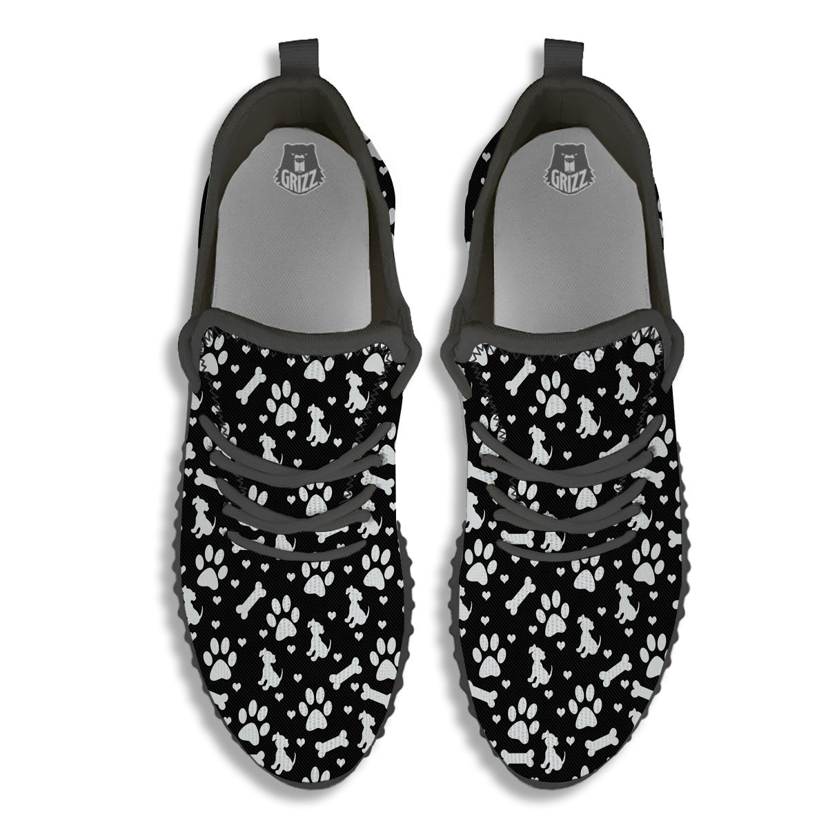 Black and White Dog Paw Print Pattern Black Walking Shoes-grizzshop