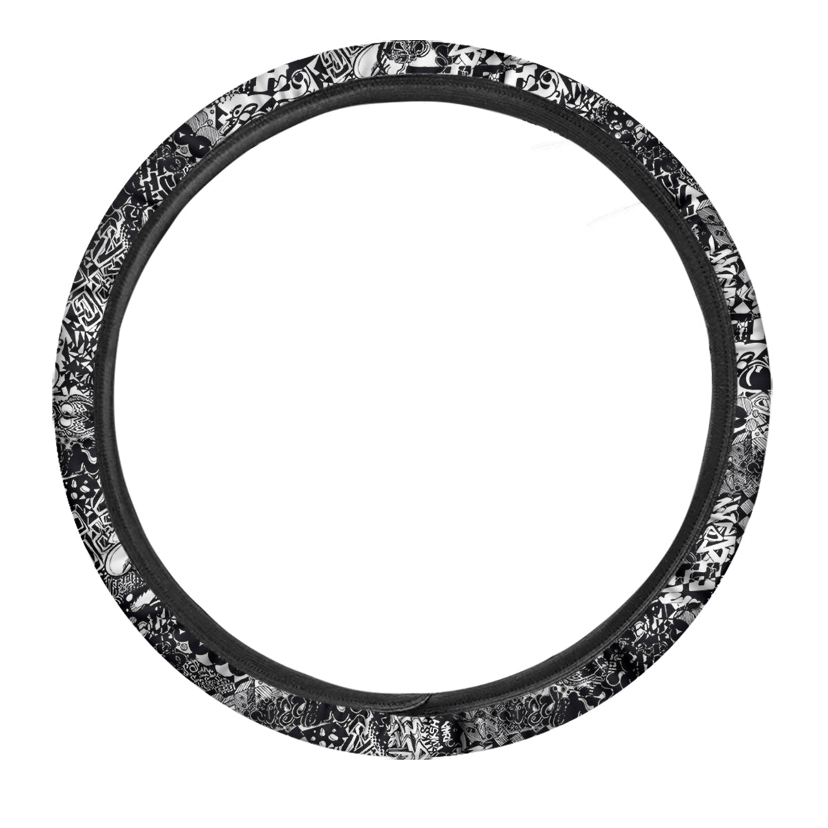 Black and White Graffity Street Art Print Pattern Car Steering Wheel Cover-grizzshop