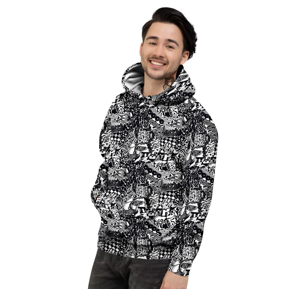 Black and White Graffity Street Art Print Pattern Men's Hoodie-grizzshop