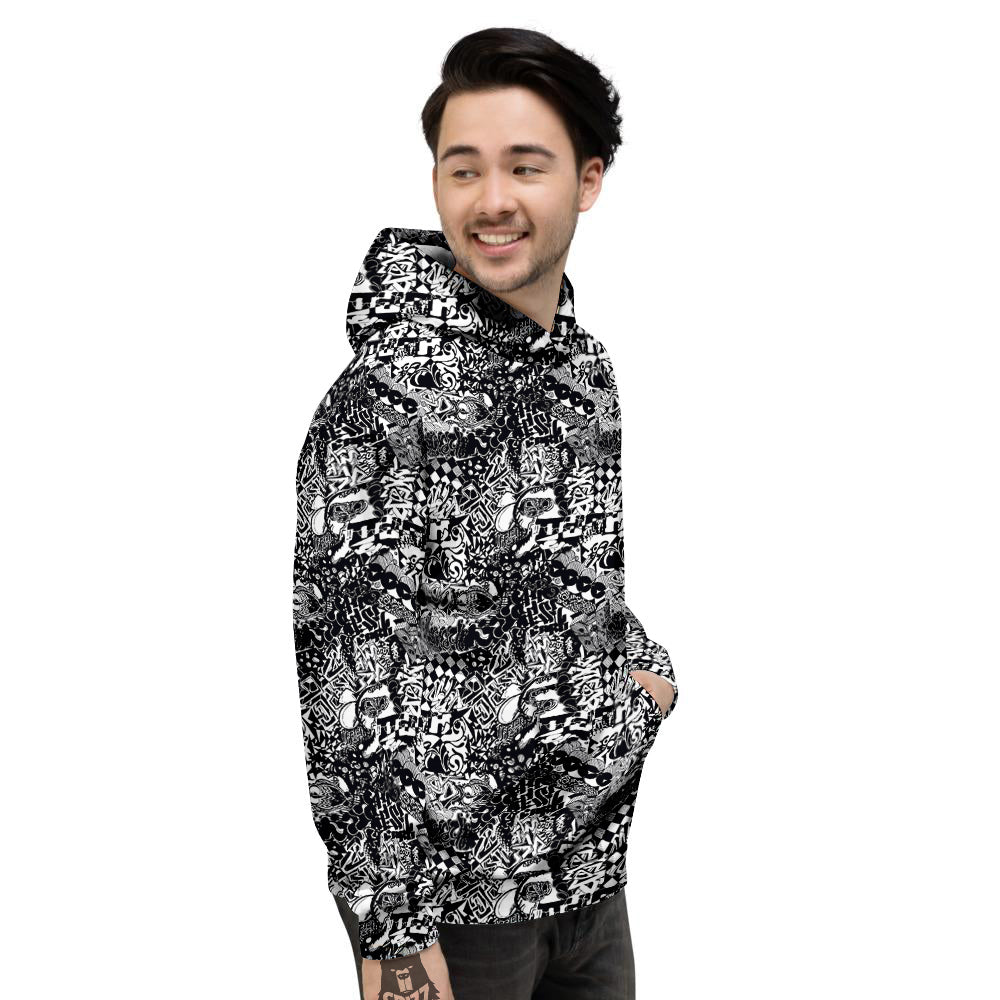 Black and White Graffity Street Art Print Pattern Men's Hoodie-grizzshop