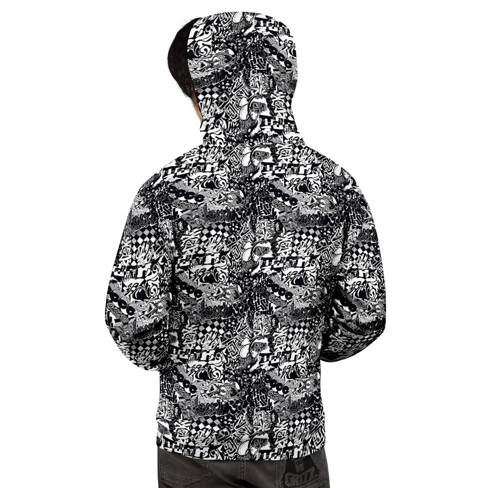 Black and White Graffity Street Art Print Pattern Men's Hoodie-grizzshop