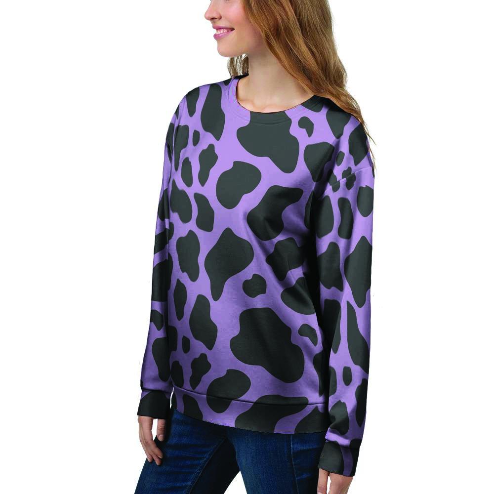Black And Purple Cow Print Women's Sweatshirt-grizzshop