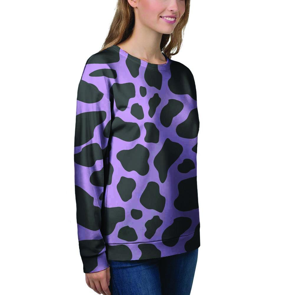 Black And Purple Cow Print Women's Sweatshirt-grizzshop