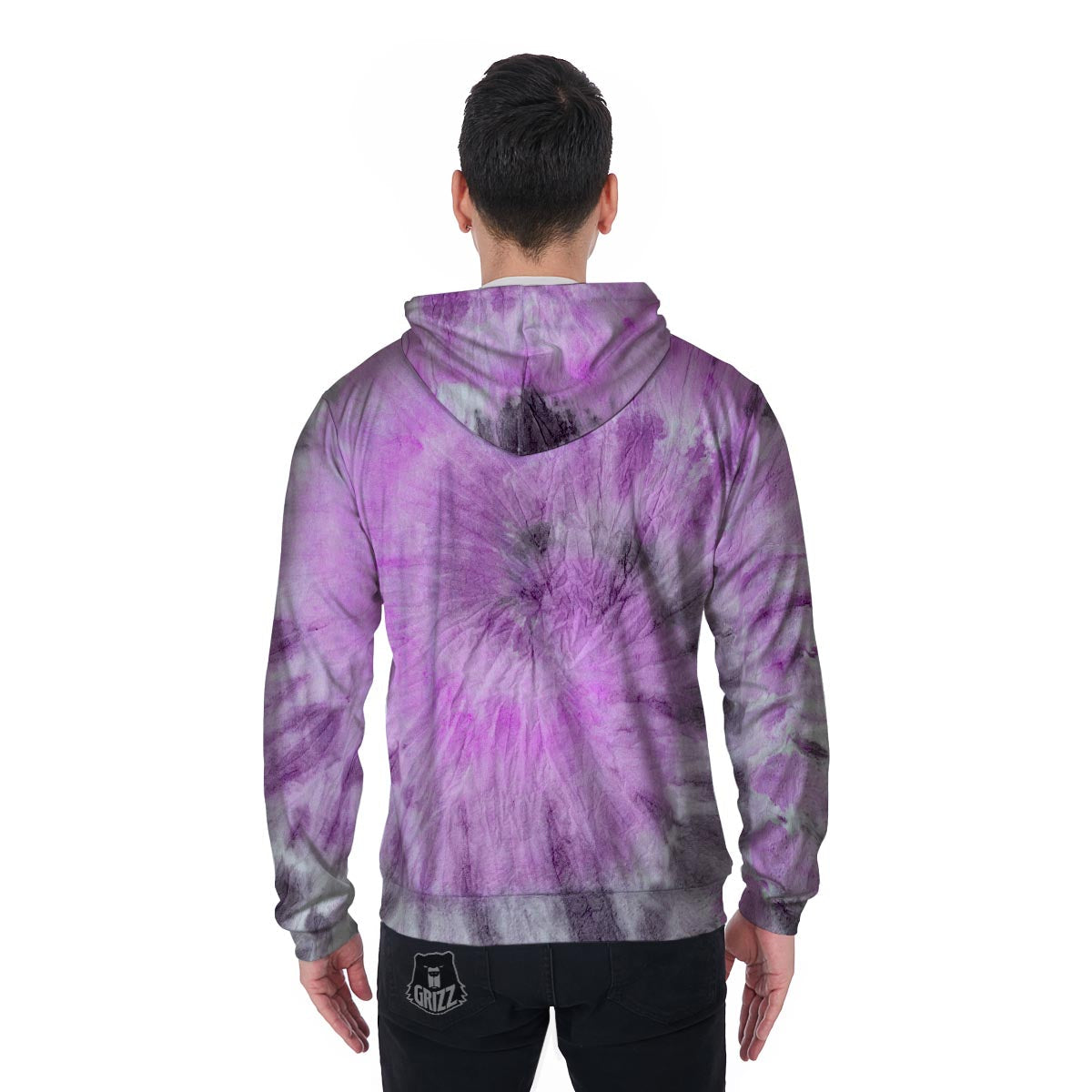 Black And Purple Tie Dye Men's Zip Up Hoodie-grizzshop
