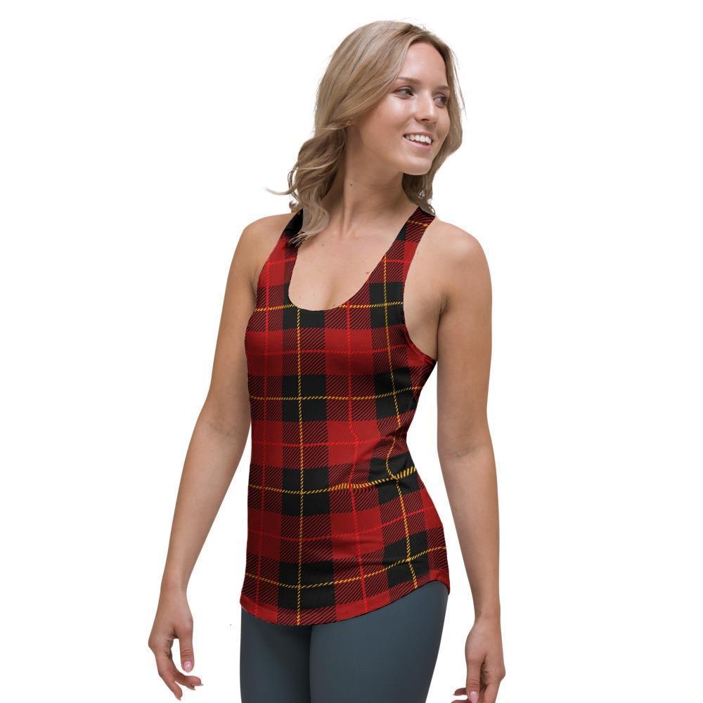 Black And Red Plaid Tartan Women's Racerback Tank Top-grizzshop