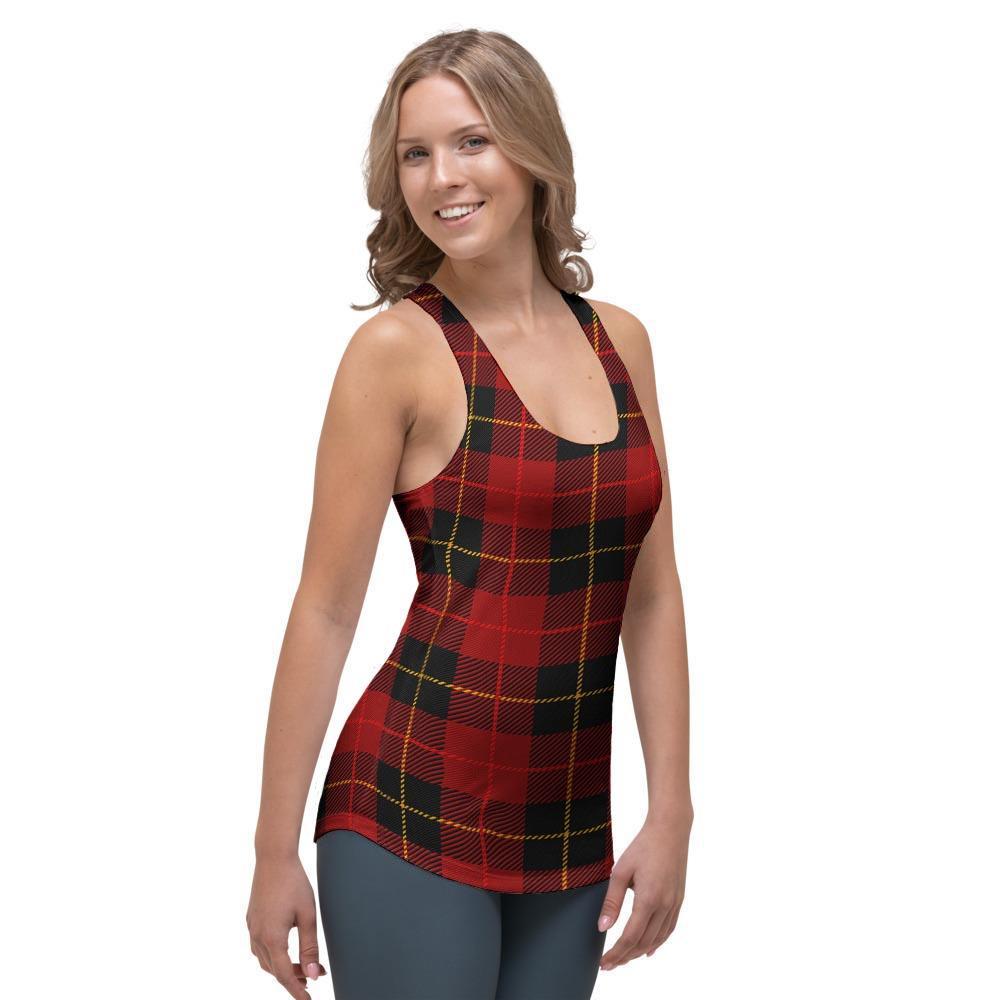 Black And Red Plaid Tartan Women's Racerback Tank Top-grizzshop