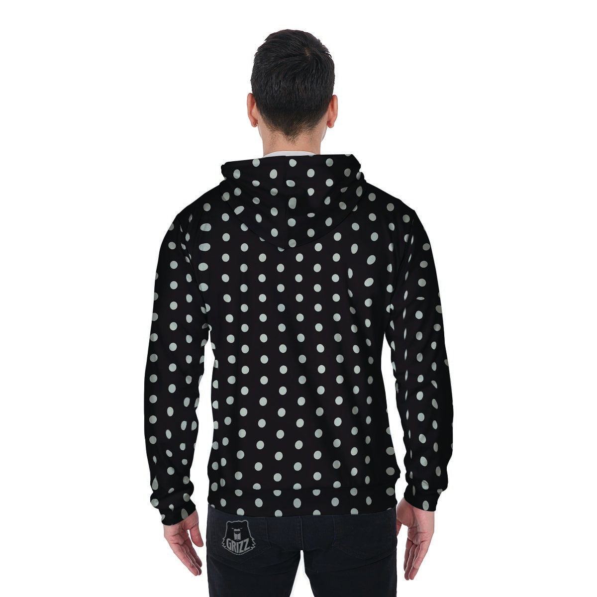 Black And White Polka Dot Men's Zip Up Hoodie-grizzshop