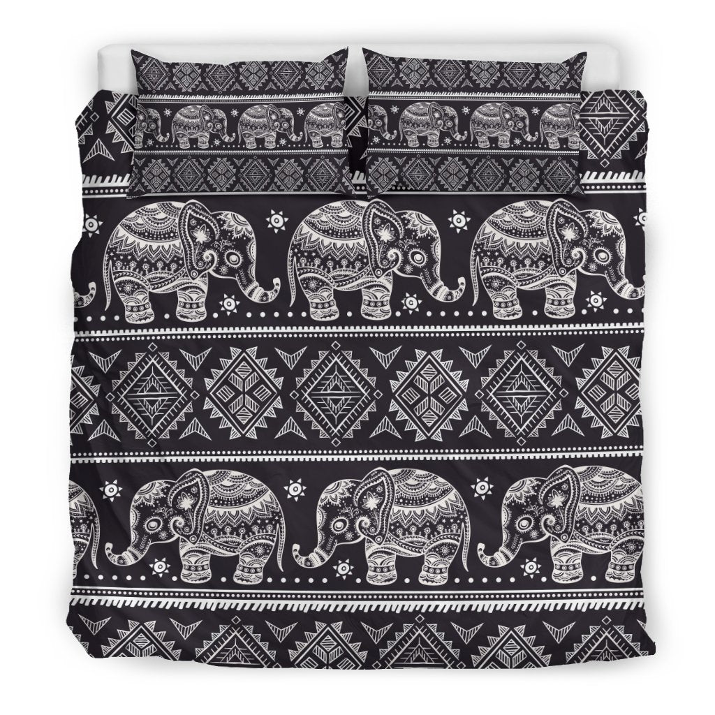 Black Aztec Elephant Pattern Print Duvet Cover Bedding Set-grizzshop