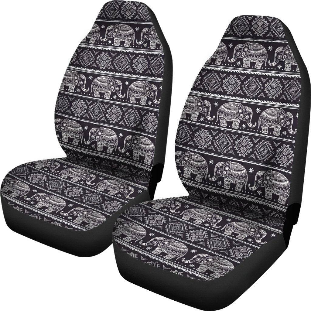 Black Aztec Elephant Pattern Print Universal Fit Car Seat Cover-grizzshop