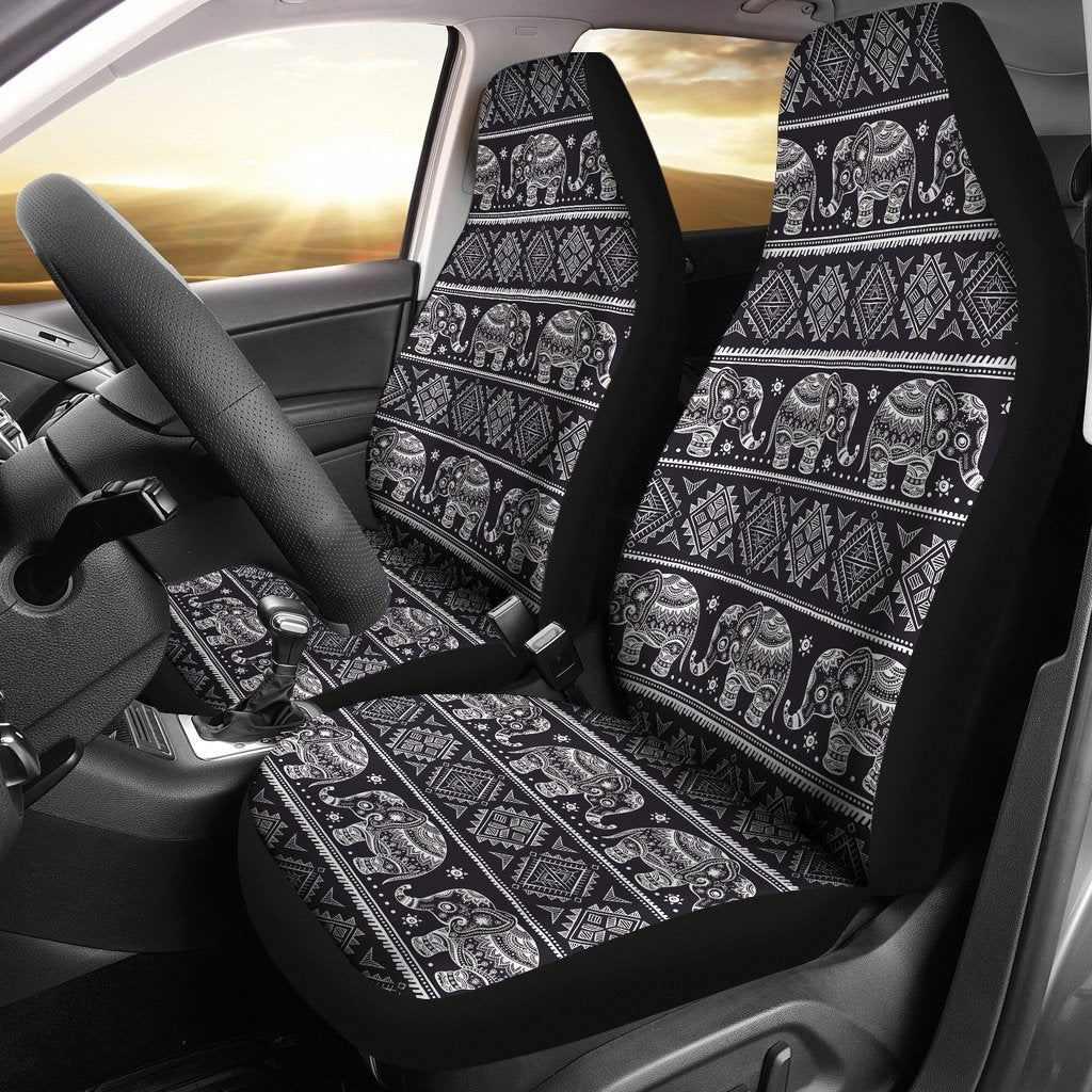 Black Aztec Elephant Pattern Print Universal Fit Car Seat Cover-grizzshop
