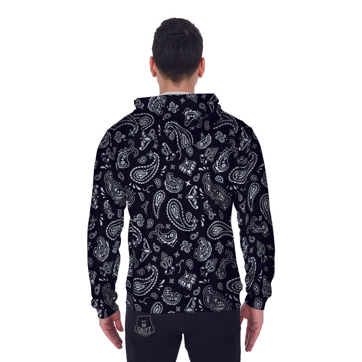 Black Bandana Men's Zip Up Hoodie-grizzshop