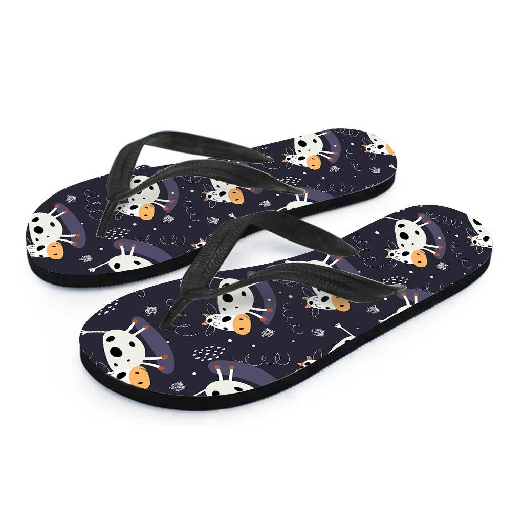 Black Cartoon Cow Print Women's Flip Flops-grizzshop