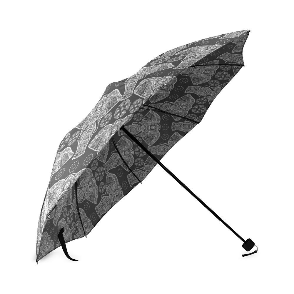 Black Elephant Mandala Print Foldable Umbrella-grizzshop