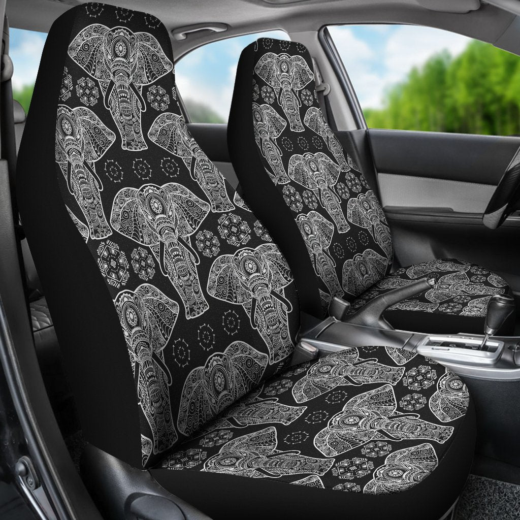 Black Elephant Mandala Print Universal Fit Car Seat Cover-grizzshop