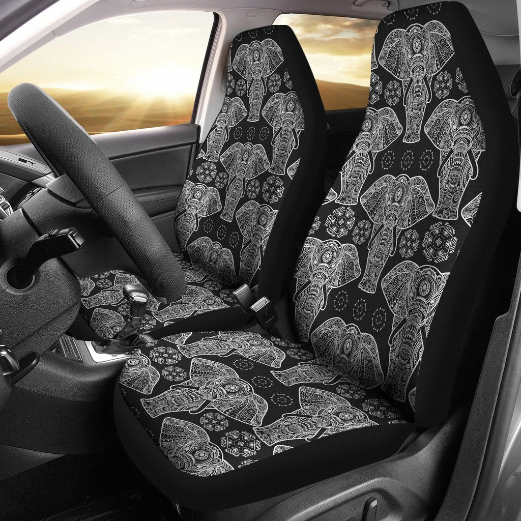 Black Elephant Mandala Print Universal Fit Car Seat Cover-grizzshop