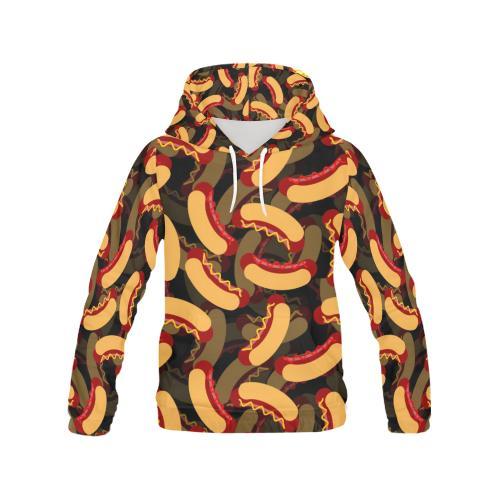 Black Hot Dog Pattern Print Women Pullover Hoodie-grizzshop