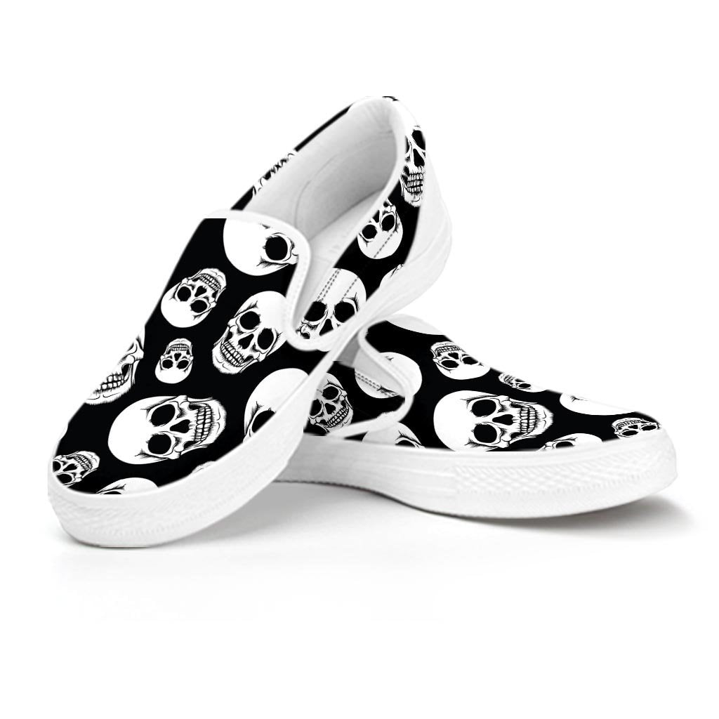 Black Skull Men's Slip On Sneakers-grizzshop