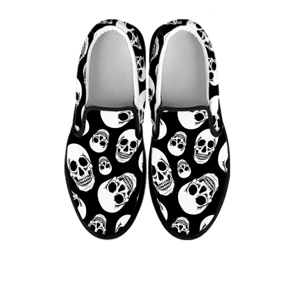 Black Skull Men's Slip On Sneakers-grizzshop