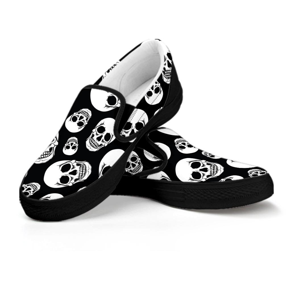 Black Skull Men's Slip On Sneakers-grizzshop