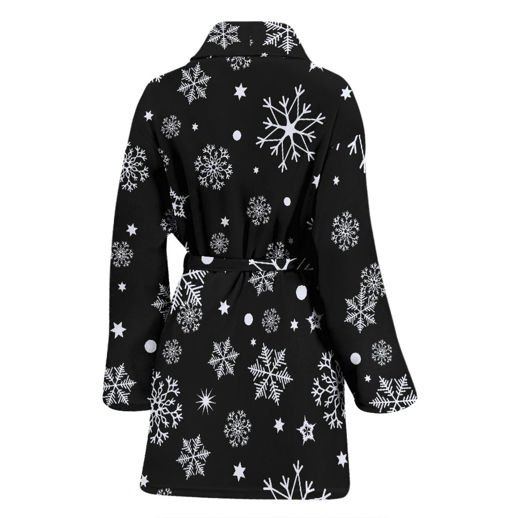Black Snowflake Pattern Print Women Long Robe-grizzshop