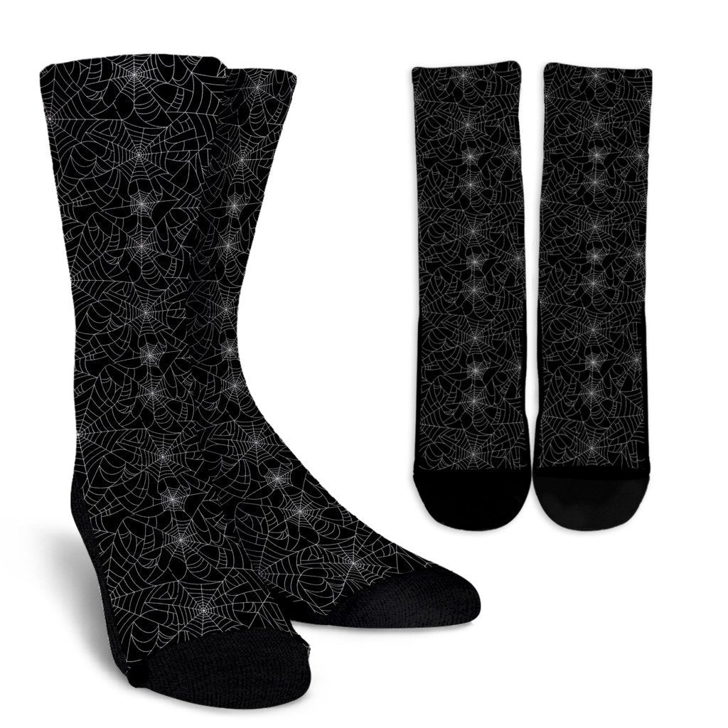Black Spider Web Pattern Print Unisex Crew Socks-grizzshop